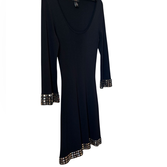 BCBG Max Azria Black Knit Bodycon Dress Sz M Gunmetal Rhinestones Goth Rock Punk - Picture 3 of 9